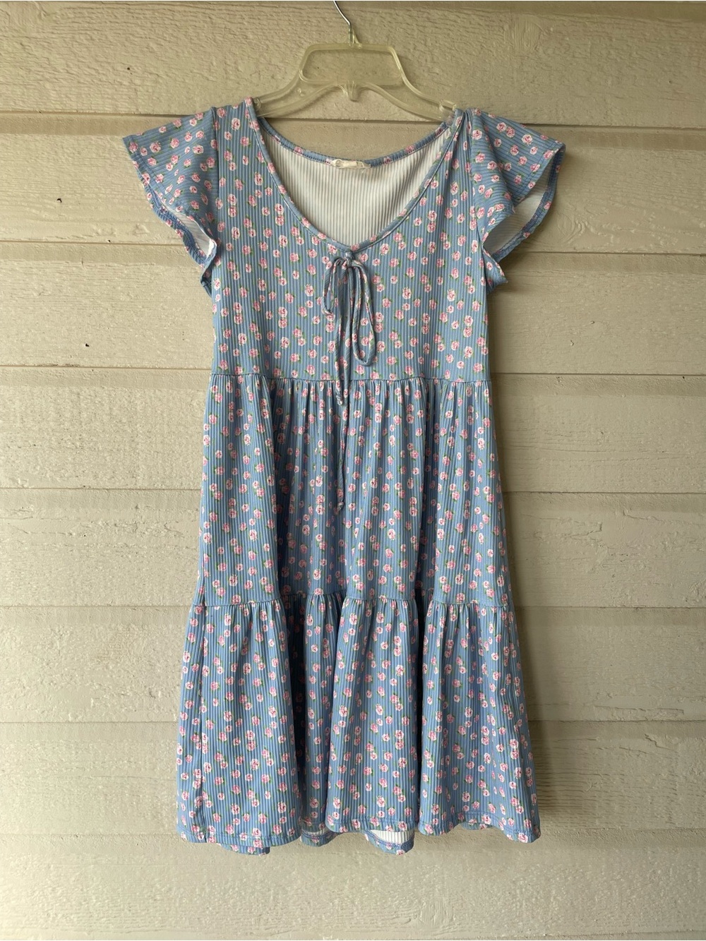 See You Monday - Woman’s Summer Dress Blue Pink Floral Tie Front Size S